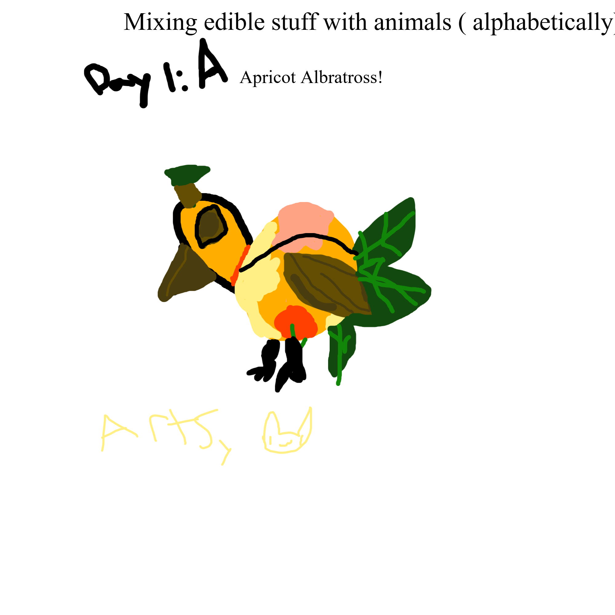 Drawing of Mixing Animals and Food alphepitcally day 1 A created on DrawIsland