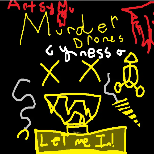Drawing of Murder Drones poster one created on DrawIsland