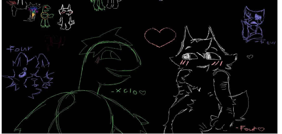 me and my friends kosmi drawings! im four, clo is my theyfriend!